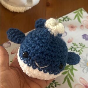 Handmade Blue and White Willie Whale Plush Stuffed Animal